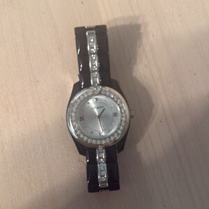 Brighton watch black band with crystals! So beautiful!Needs battery.